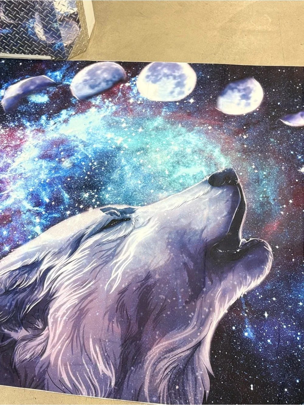 Mystic Wolf Galaxy Moon Cycle Wall Tapestry